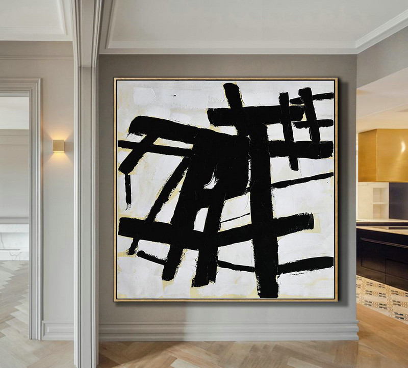 Original Painting Hand Made Large Abstract Art,Handmade Minimal Art Palette Knife Canvas Painting, Black White Beige - Oversized Custom Canvas Art